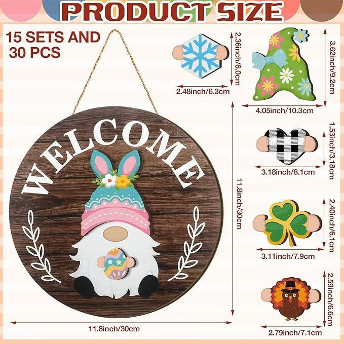 💫Interchangeable Wooden Gnome Decor Holiday Seasonal Gnome Decorations🚪