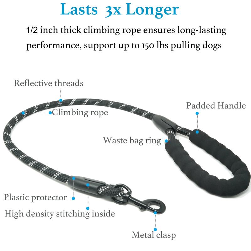 Heavy Duty Dog Leash with Shock Absorbing Bungee for Walking 2 Dogs (25-150 lbs)