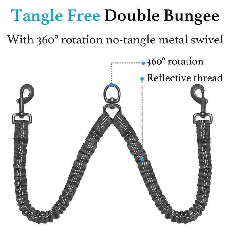 Heavy Duty Dog Leash with Shock Absorbing Bungee for Walking 2 Dogs (25-150 lbs)