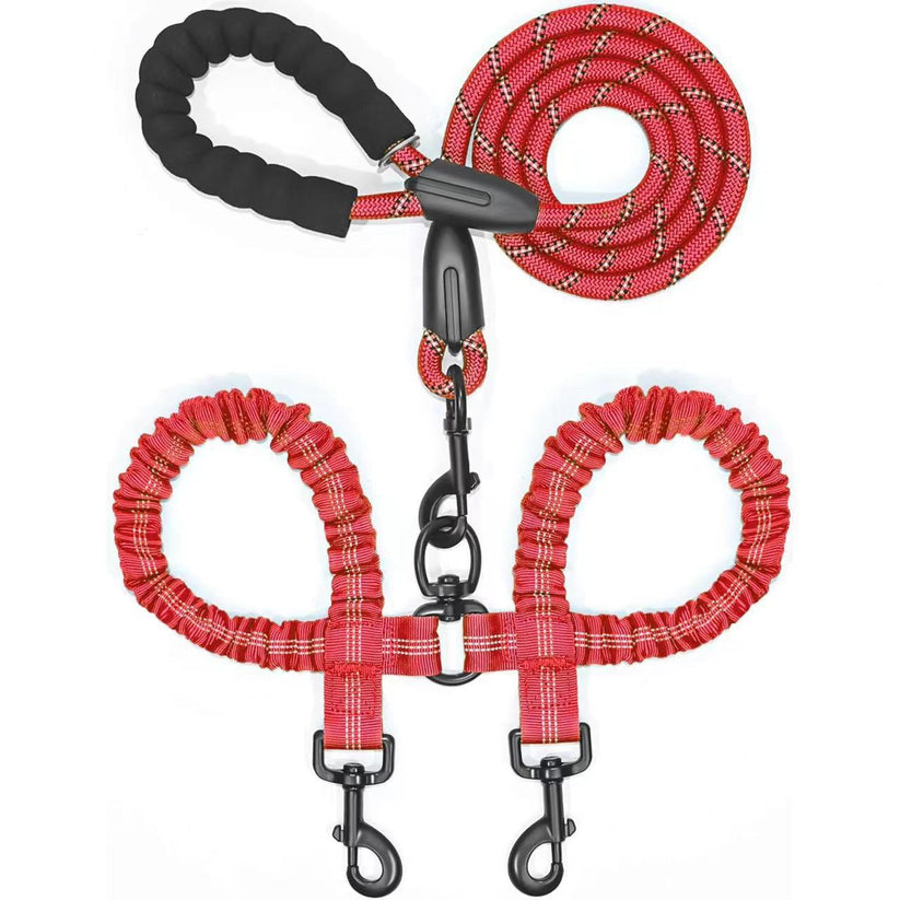 Heavy Duty Dog Leash with Shock Absorbing Bungee for Walking 2 Dogs (25-150 lbs)