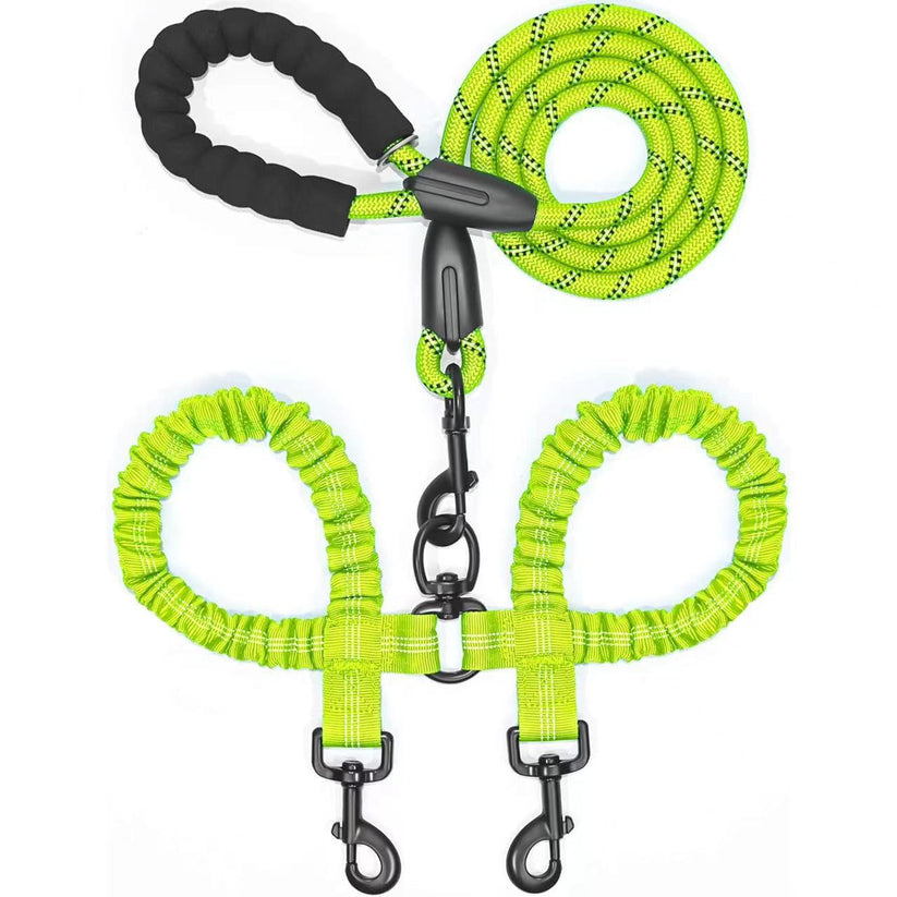 Heavy Duty Dog Leash with Shock Absorbing Bungee for Walking 2 Dogs (25-150 lbs)