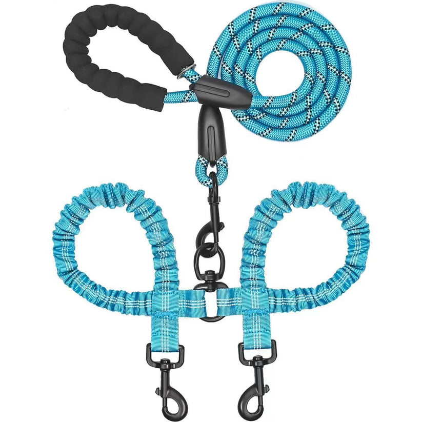 Heavy Duty Dog Leash with Shock Absorbing Bungee for Walking 2 Dogs (25-150 lbs)