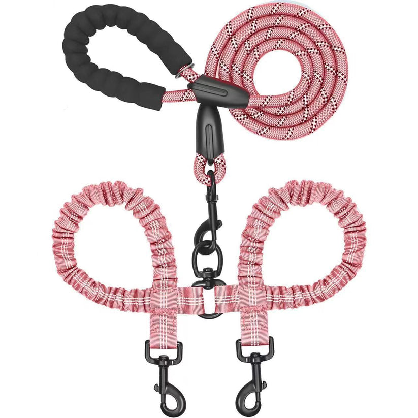 Heavy Duty Dog Leash with Shock Absorbing Bungee for Walking 2 Dogs (25-150 lbs)