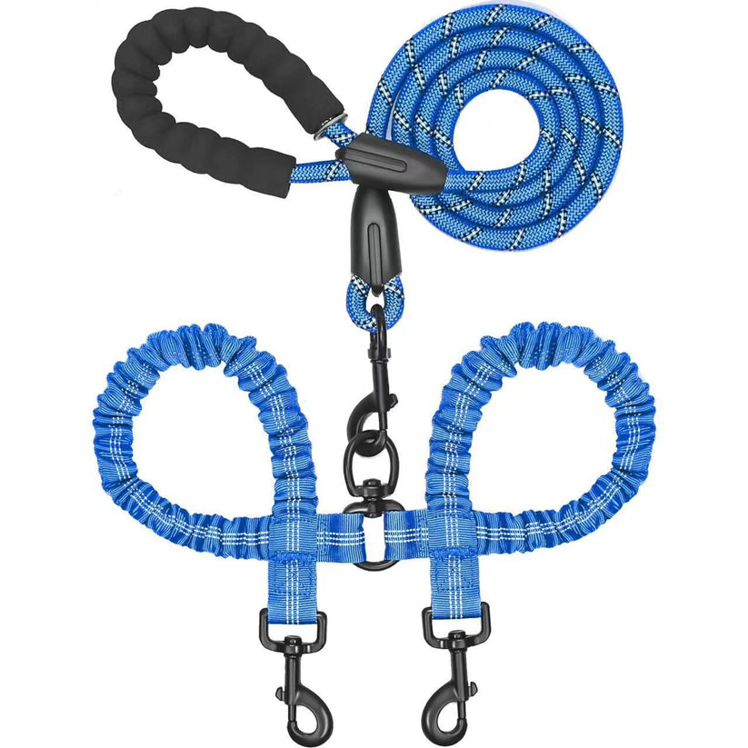 Heavy Duty Dog Leash with Shock Absorbing Bungee for Walking 2 Dogs (25-150 lbs)