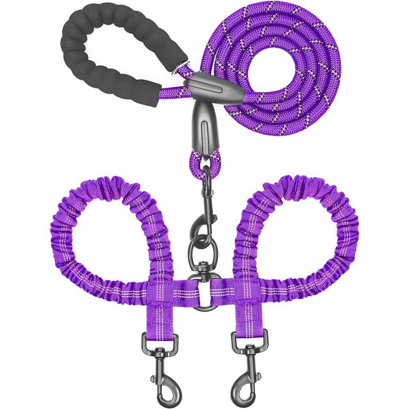 Heavy Duty Dog Leash with Shock Absorbing Bungee for Walking 2 Dogs (25-150 lbs)