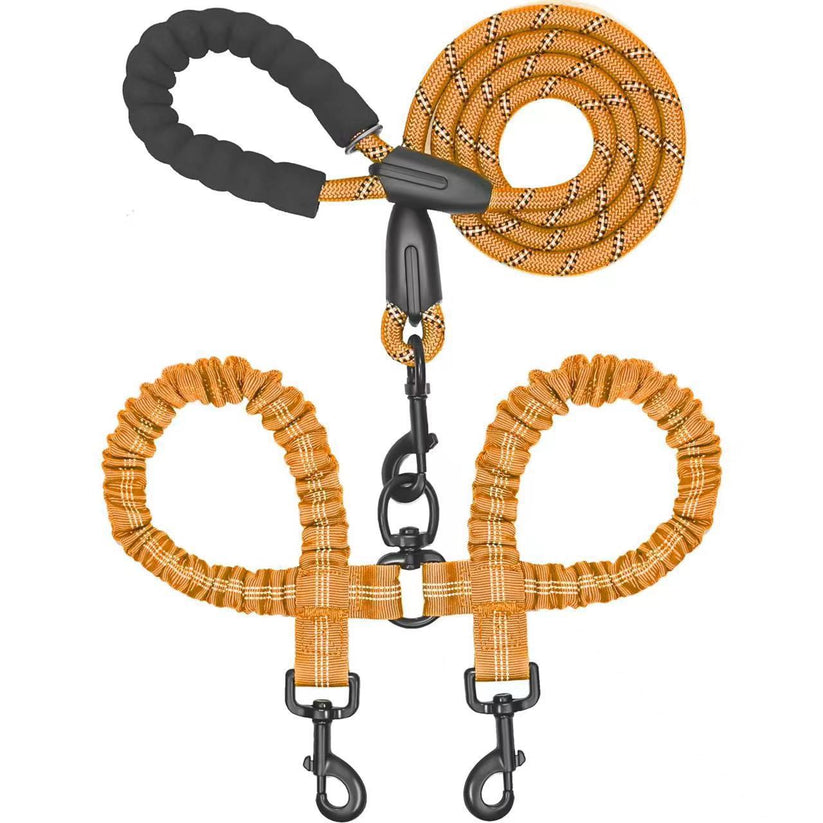 Heavy Duty Dog Leash with Shock Absorbing Bungee for Walking 2 Dogs (25-150 lbs)