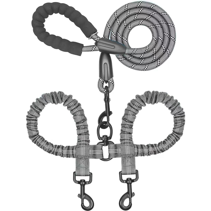 Heavy Duty Dog Leash with Shock Absorbing Bungee for Walking 2 Dogs (25-150 lbs)