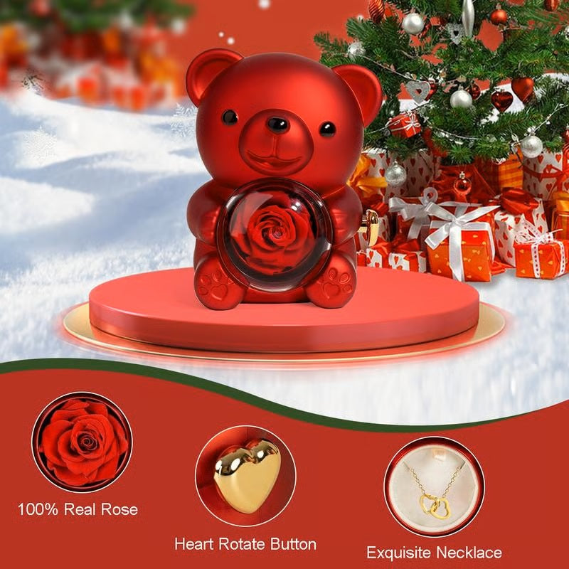 🐻❤️Cute Teddy Bear With Preserved Rose(✨Necklace Included)