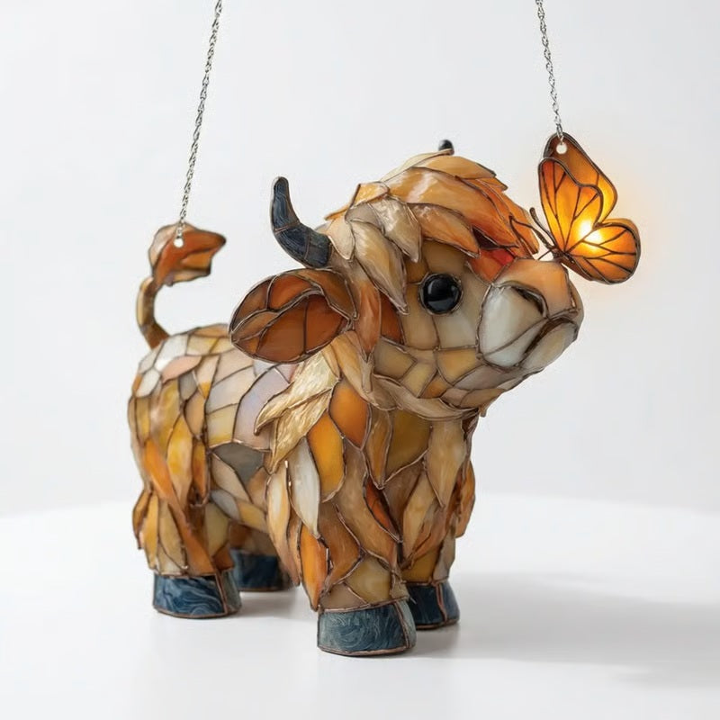 🌈Highland Cow Butterfly Suncatcher | Stained Glass Style Window Hanging